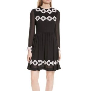 Ted Baker Avianah Lace Trim Fit Flare Dress Black Long Sleeve Size 2